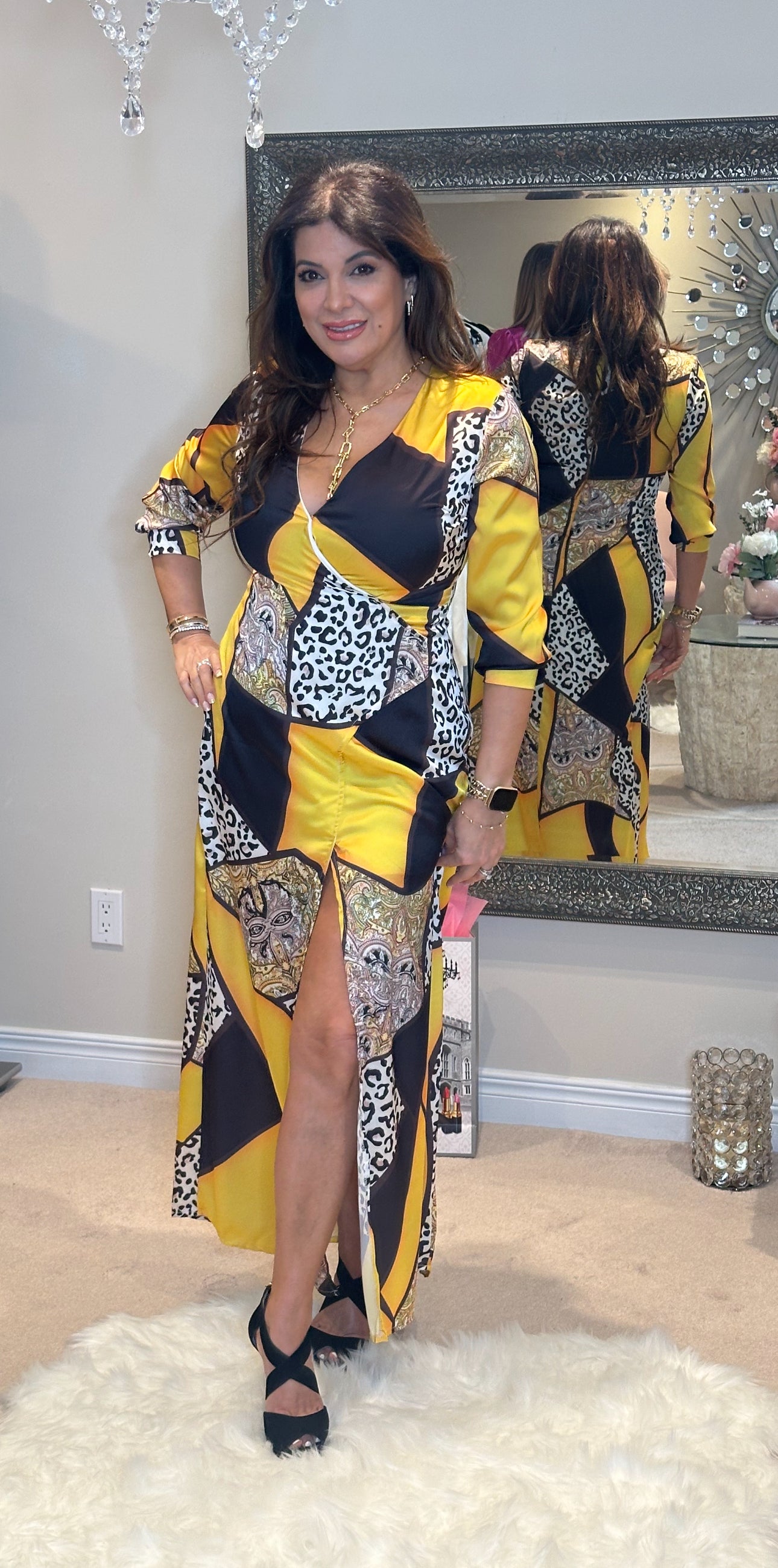 Chic Yellow/Black Leopard dress