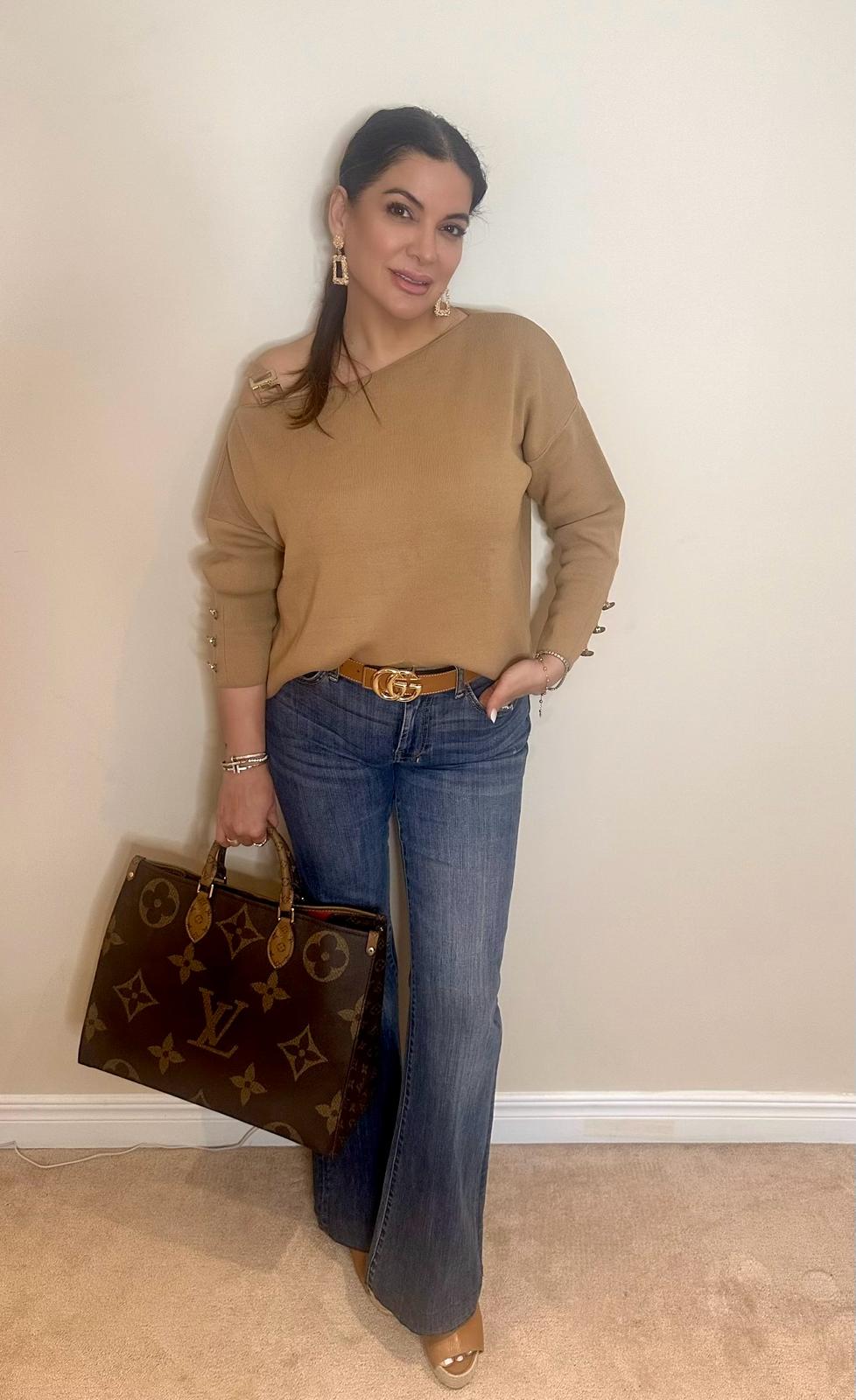 TAN COLOUR Off-shoulder Sweater