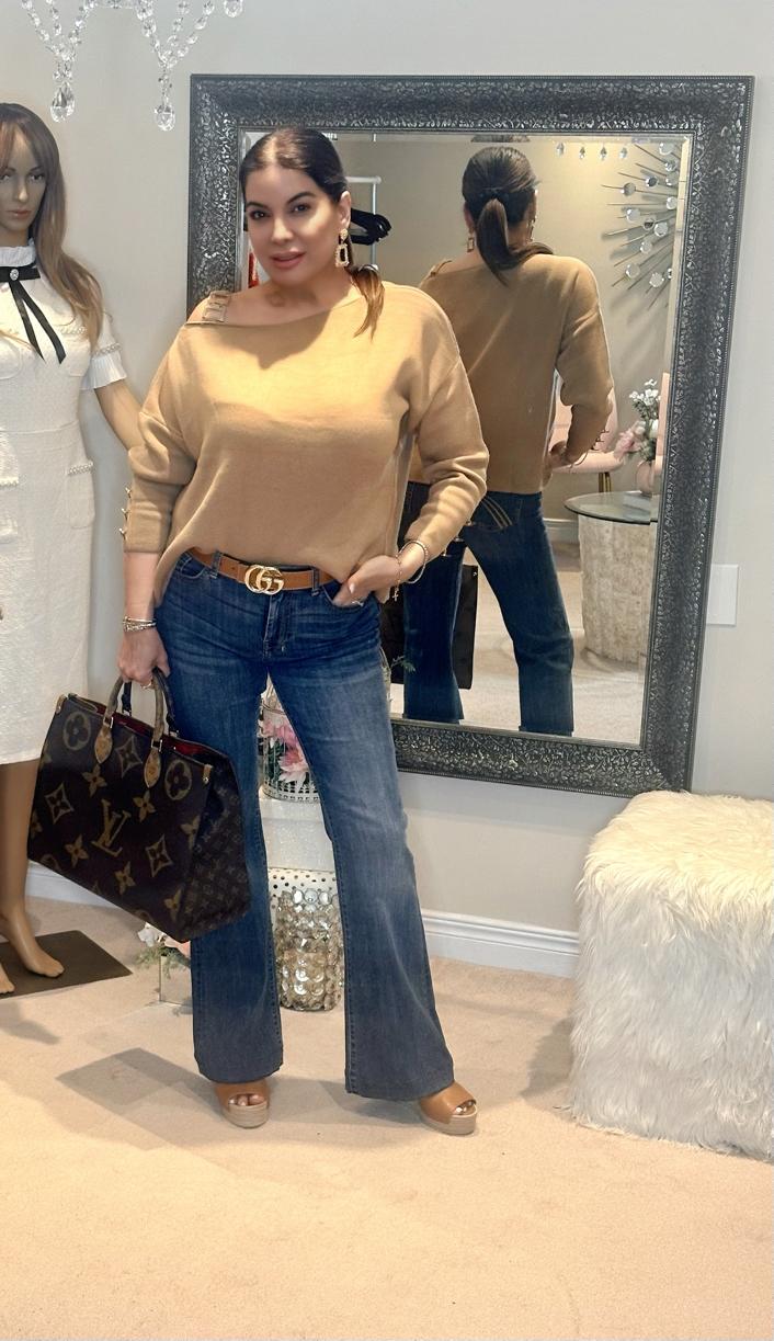 TAN COLOUR Off-shoulder Sweater