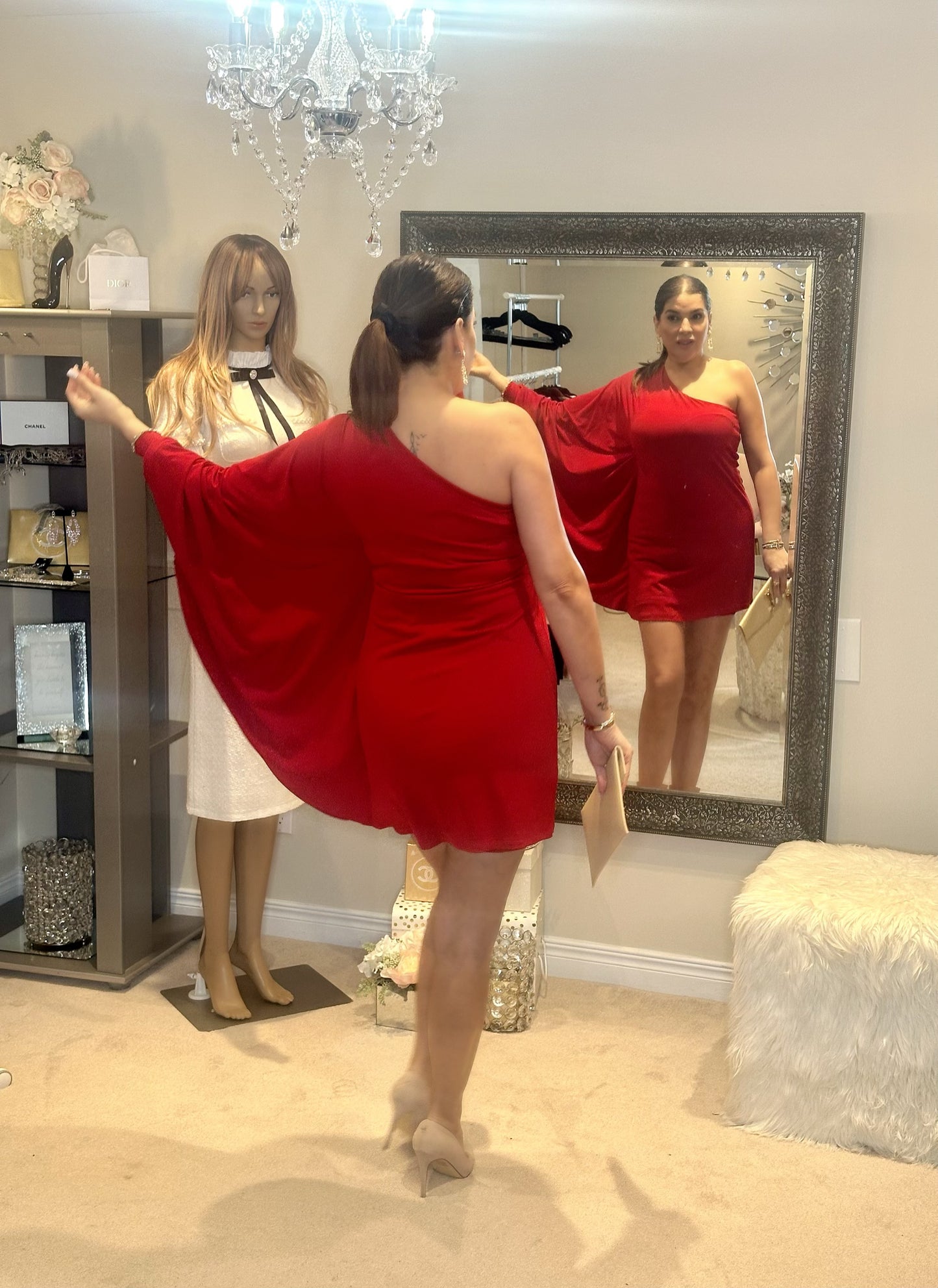 One Shoulder Red Coktail Dress